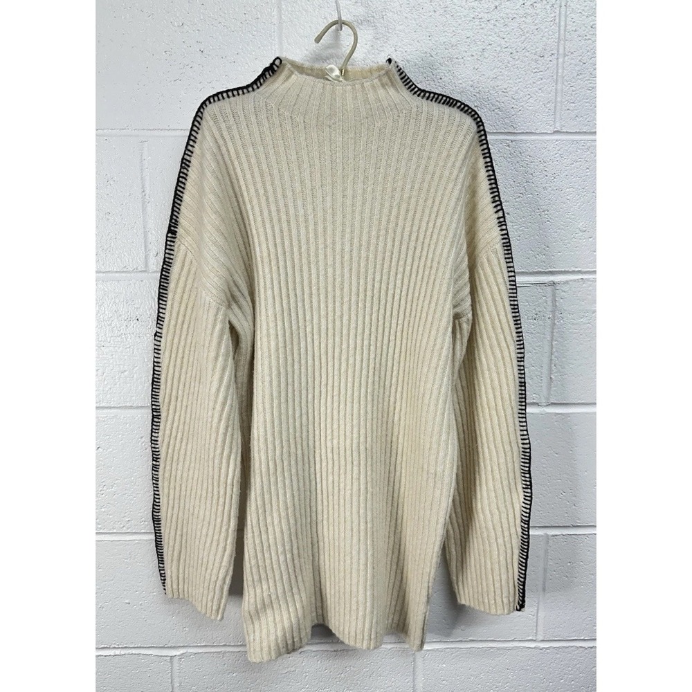 Steve Madden Sweater Dress Ivory Ribbed Crochet Trim / Women's Medium